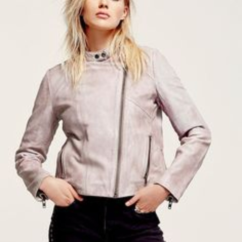 Free People Dusty Pink Leather Moto Jacket